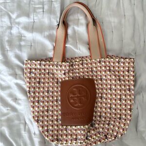 Tory Burch Geometric Pattern Tote in Cream and Brown